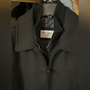 Dockers Men's Med Black Wool Quilted Lining Dual Front Zip Up Closure Jacket